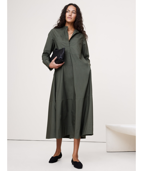 Banana Republic(バナナリパブリック)の「コットン トラペーズ シャツドレス(ワンピース・レディース・ベージュ/ネイビー/グリーン・S/XS/L/M)」の3枚目の写真