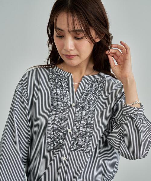 セール】【洗える】胸元タックフリル長袖ブラウス（シャツ/ブラウス