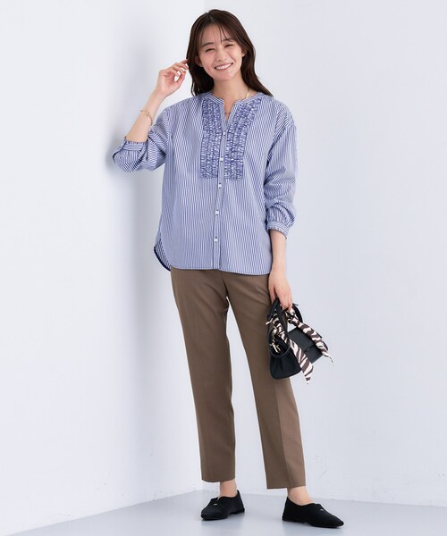 セール】【洗える】胸元タックフリル長袖ブラウス（シャツ/ブラウス