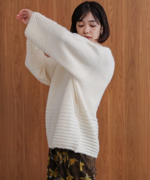 Bou Jeloud（ブージュルード）の「立体ボーダーニット（ニット/セーター・レディース・ブラウン/オフホワイト/グレー・FREE）」の4枚目の写真