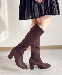 lus. スクエアトゥストレッチロングブーツ