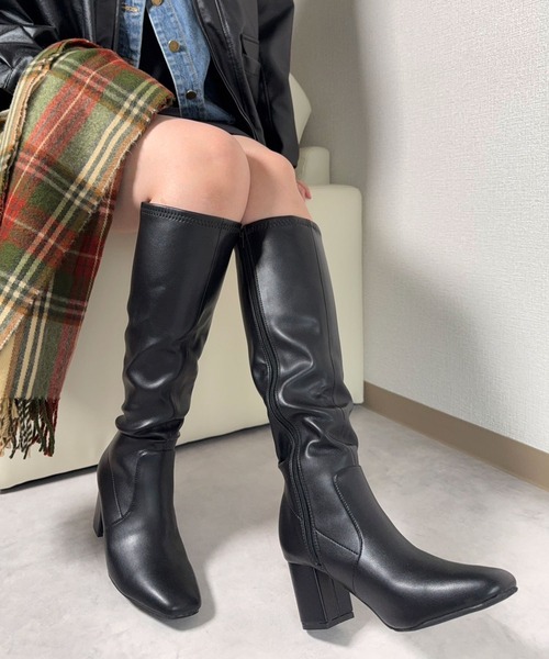 lus.（ラスドット）の「lus. スクエアトゥストレッチロングブーツ（ブーツ・レディース・ブラック系その他/ブラック/ダークブラウン・LL/M/S/L）」の12枚目の写真