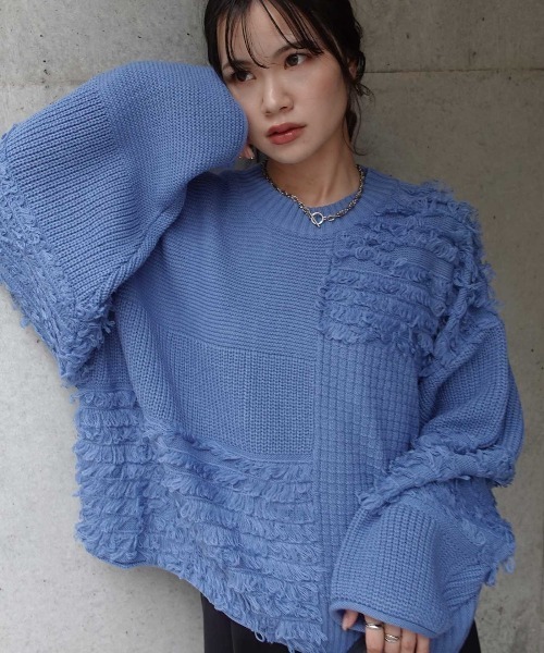 パッチワーク風フリンジニット（ニット/セーター）｜CORNERS（コーナー