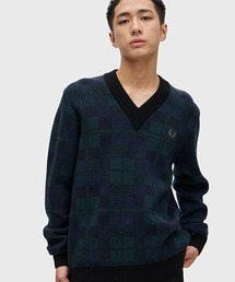 FRED PERRY チェックニット セーター　長袖 FRED PERRY ニット セーター Tartan Knitted T-Shirt／タータンニットT