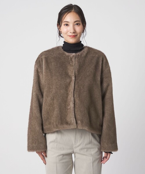 A DAY IN THE LIFE UNITED ARROWS(アデイインザライフユナイテッドアローズ)の「フェイクファー ノーカラーブルゾン <A DAY IN THE LIFE>(ブルゾン・レディース・ナチュラル/モカ/ダークグレー・FREE)」の7枚目の写真