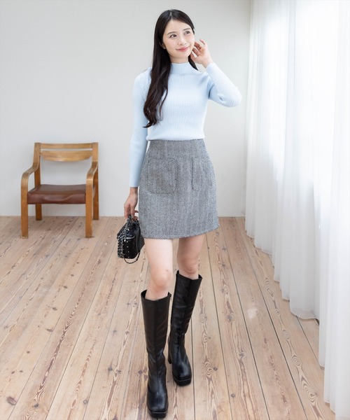 CLEAR BASIC（クリアベーシック）の「ヘリンボーンポケットデザインミニスカート[大人 フェミニン 上品]≪AW新作≫（スカート・レディース・ブラック/ベージュ・M/S）」の4枚目の写真