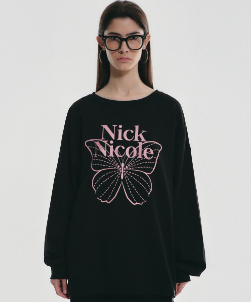 NICK&NICOLE(ニックアンドニコール)の「BUTTERFLY SIGNATURE LS TOP_BLACK PINK(Tシャツ/カットソー・レディース・その他・FREE)」の1枚目の写真