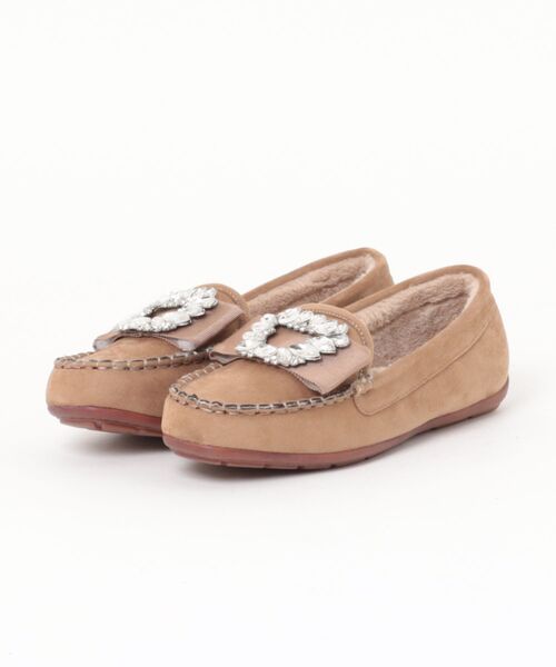 Bridget Birkin(ブリジットバーキン)の「【Bridget Birkin】スクエアビジューモカシンシューズ(51608B)(モカシン/デッキシューズ・レディース・ベージュ/グレー/ブラック・23.5/24/23)」の1枚目の写真