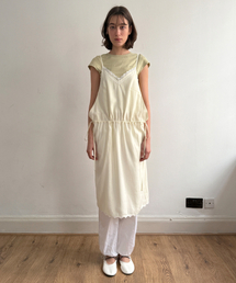 V-Neck Layered Lace Silky Dress (Cream Yellow)