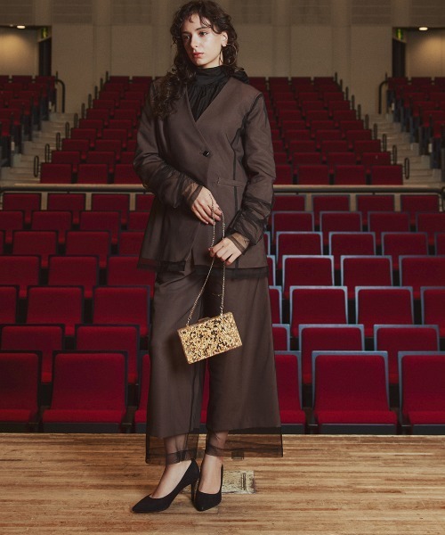 Callarus(カラルス)の「【お呼ばれ・よそいき・結婚式・パーティー・オケージョンドレス】<単品>チュールレイヤードデザインジャケット〔Callarus〕(ノーカラージャケット・レディース・チャコール/ブラウン/ブラック系その他・3L/LL/L/M)」の11枚目の写真