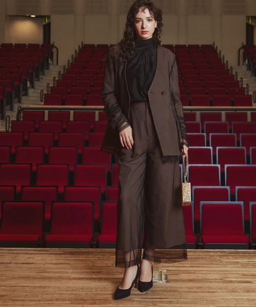 Callarus(カラルス)の「【お呼ばれ・よそいき・結婚式・パーティー・オケージョンドレス】<単品>チュールレイヤードデザインジャケット〔Callarus〕(ノーカラージャケット・レディース・チャコール/ブラウン/ブラック系その他・3L/LL/L/M)」の12枚目の写真