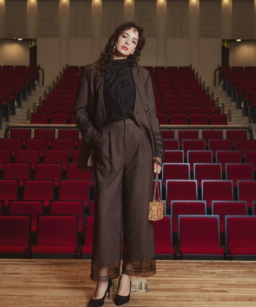 Callarus(カラルス)の「【お呼ばれ・よそいき・結婚式・パーティー・オケージョンドレス】<単品>チュールレイヤードデザインジャケット〔Callarus〕(ノーカラージャケット・レディース・チャコール/ブラウン/ブラック系その他・3L/LL/L/M)」の13枚目の写真