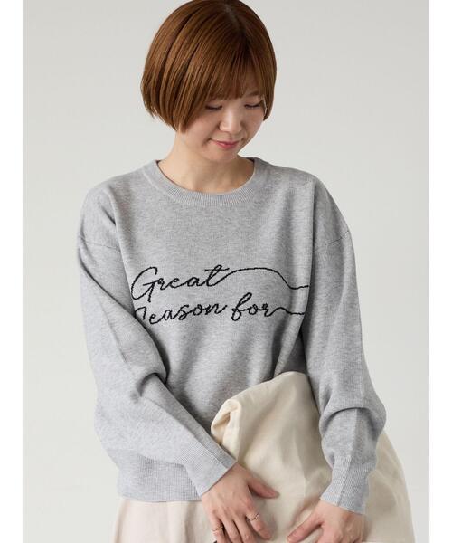 Lugnoncure（ルノンキュール）の「筆記体ロゴジャカードニット（ニット/セーター・レディース・ベージュ/オフホワイト/チャコールグレー/グレー・F）」の3枚目の写真