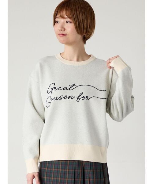 Lugnoncure（ルノンキュール）の「筆記体ロゴジャカードニット（ニット/セーター・レディース・ベージュ/オフホワイト/チャコールグレー/グレー・F）」の2枚目の写真