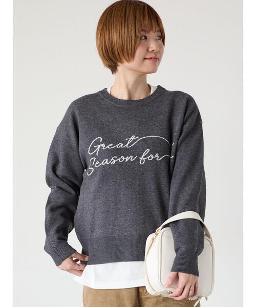 Lugnoncure（ルノンキュール）の「筆記体ロゴジャカードニット（ニット/セーター・レディース・ベージュ/オフホワイト/チャコールグレー/グレー・F）」の7枚目の写真