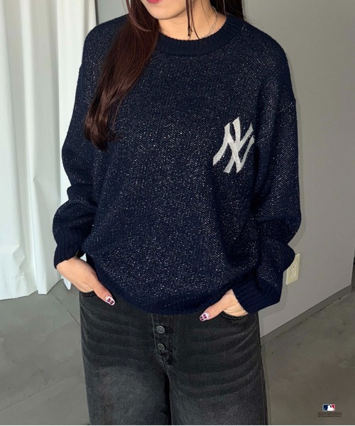 ✨未使用完売品✨　アクレント　ロゴ　ジャガード　ラメ　ニット　ネイビー ACLENT（アクレント）の「ロゴジャガードラメニット（ニット/セーター