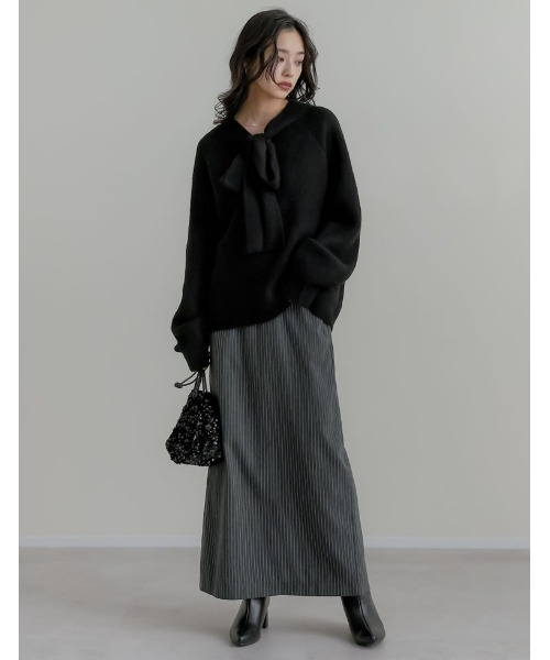 Re:EDIT（リエディ）の「[2025 WINTER COLLECTION][低身長サイズ有]微起毛ストライプタイトスカート（スカート・レディース・ブラック/チャコールグレー・SHORT/MEDIUM/LARGE）」の10枚目の写真