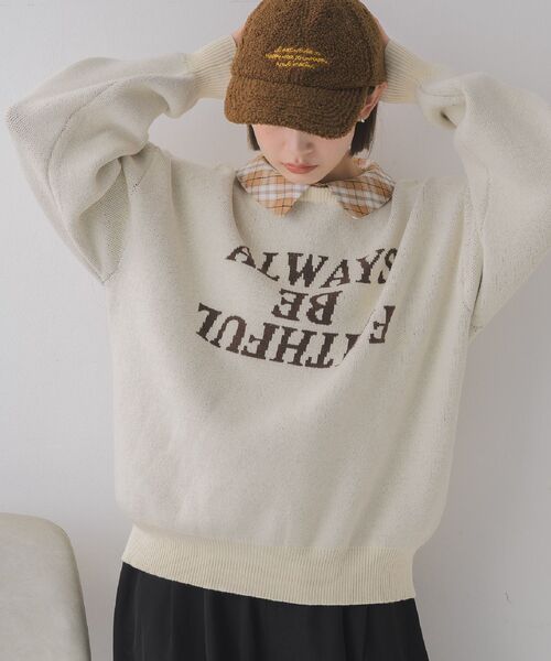 RETRO GIRL（レトロガール）の「シャツ襟付ロゴニット（ニット/セーター・レディース・グリーン/ブルー/ナチュラル・FREE）」の2枚目の写真