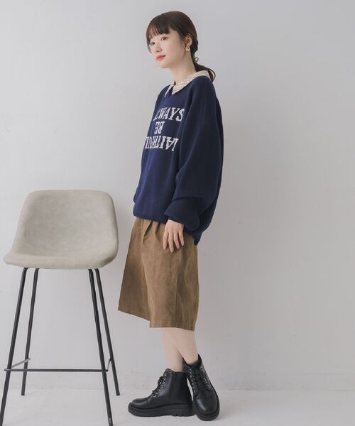 RETRO GIRL（レトロガール）の「シャツ襟付ロゴニット（ニット/セーター・レディース・グリーン/ブルー/ナチュラル・FREE）」の7枚目の写真