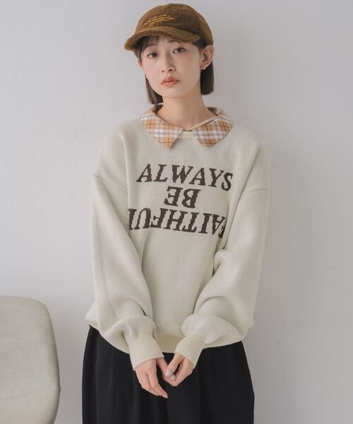 RETRO GIRL（レトロガール）の「シャツ襟付ロゴニット（ニット/セーター・レディース・グリーン/ブルー/ナチュラル・FREE）」の16枚目の写真