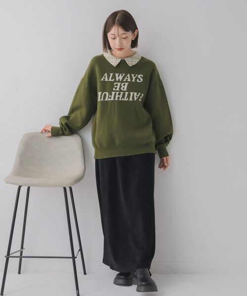 RETRO GIRL（レトロガール）の「シャツ襟付ロゴニット（ニット/セーター・レディース・グリーン/ブルー/ナチュラル・FREE）」の20枚目の写真