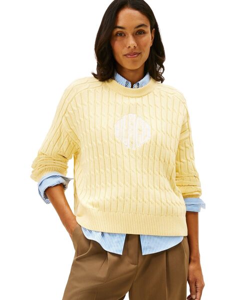 TOMMY HILFIGER(トミーヒルフィガー)の「テクスチャードグラフィッククルーネックセーター(ニット/セーター・レディース・イエロー/グレー/マルチ・X-SMALL/XX-SMALL)」の1枚目の写真