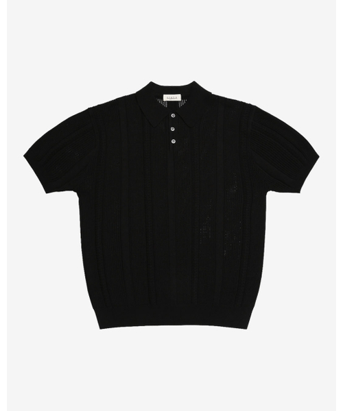 Mesh Mixed Crochet Polo Knit (Black)