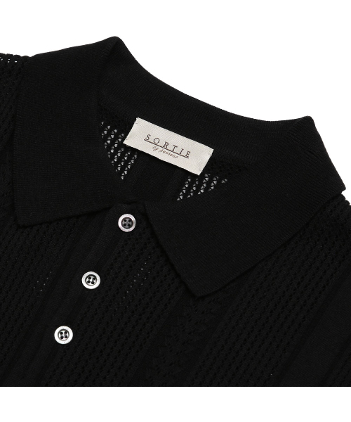 sortie(ソルティ)の「Mesh Mixed Crochet Polo Knit (Black)(ポロシャツ・メンズ・その他・LARGE/X-LARGE/MEDIUM)」の3枚目の写真