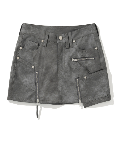 NOT4NERD(ノットフォーナード)の「W Vintage Leather Zipper Mini Skirt - Charcoal(スカート・レディース・その他・MEDIUM/SMALL)」の2枚目の写真