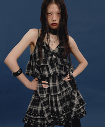 NOT KNOWING（ノットノーイング）の「Tiered Eyelet Ruffle Dress (CHECK)（ワンピース）」