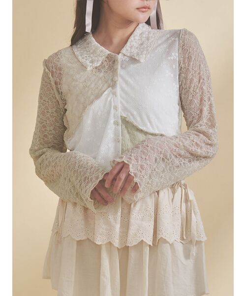 merry jenny（メリージェニー）の「fog color blocking cardigan（シャツ/ブラウス・レディース・ベージュ/ブルー/オフホワイト・FREE）」の2枚目の写真