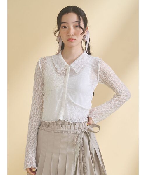 merry jenny（メリージェニー）の「fog color blocking cardigan（シャツ/ブラウス・レディース・ベージュ/ブルー/オフホワイト・FREE）」の4枚目の写真