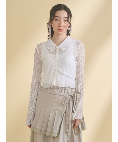 merry jenny（メリージェニー）の「fog color blocking cardigan（シャツ/ブラウス・レディース・ベージュ/ブルー/オフホワイト・FREE）」の5枚目の写真