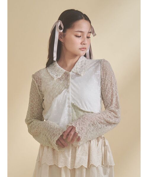 merry jenny（メリージェニー）の「fog color blocking cardigan（シャツ/ブラウス・レディース・ベージュ/ブルー/オフホワイト・FREE）」の8枚目の写真