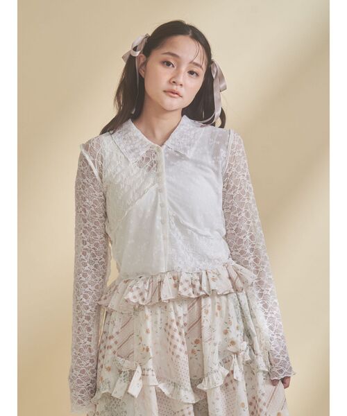 merry jenny（メリージェニー）の「fog color blocking cardigan（シャツ/ブラウス・レディース・ベージュ/ブルー/オフホワイト・FREE）」の14枚目の写真