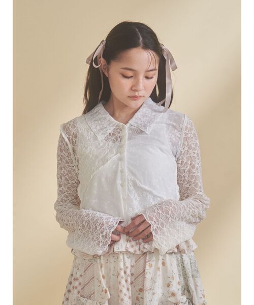 merry jenny（メリージェニー）の「fog color blocking cardigan（シャツ/ブラウス・レディース・ベージュ/ブルー/オフホワイト・FREE）」の15枚目の写真