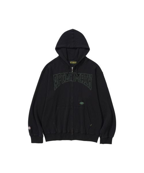 フーディ ジップパーカー ワッフル 黒 ブラック アフター WAFFLE ZIP HOODIE (BLACK)（パーカー）｜AFTERMATH（アフターマス）の