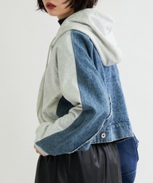 A.D.C.L. | こなれ感の異素材MIX！デニム切替ジップパーカー(パーカー)