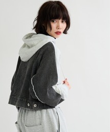 A.D.C.L.（エーディーシーエル）の「裏毛×デニム切替 ジップパーカー（パーカー）」