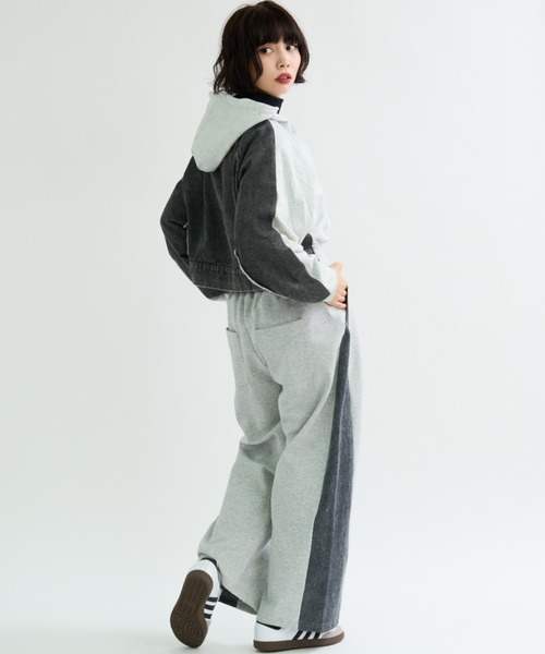 A.D.C.L.（エーディーシーエル）の「裏毛×デニム切替 ジップパーカー（パーカー・レディース・ブルー/ブラック・M/L）」の14枚目の写真