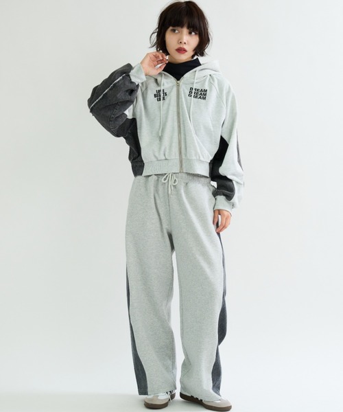 A.D.C.L.（エーディーシーエル）の「裏毛×デニム切替 ジップパーカー（パーカー・レディース・ブルー/ブラック・M/L）」の16枚目の写真