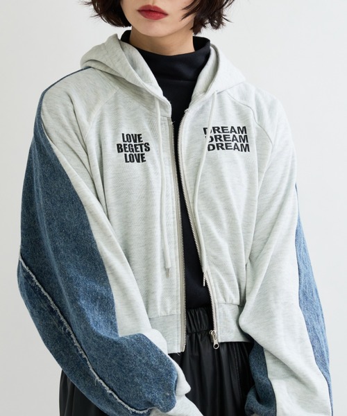 A.D.C.L.（エーディーシーエル）の「裏毛×デニム切替 ジップパーカー（パーカー・レディース・ブルー/ブラック・M/L）」の8枚目の写真