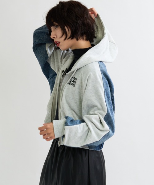 A.D.C.L.（エーディーシーエル）の「裏毛×デニム切替 ジップパーカー（パーカー・レディース・ブルー/ブラック・M/L）」の9枚目の写真