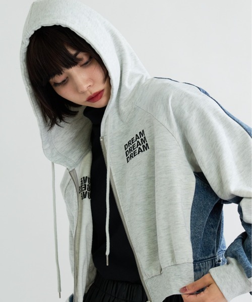 A.D.C.L.（エーディーシーエル）の「裏毛×デニム切替 ジップパーカー（パーカー・レディース・ブルー/ブラック・M/L）」の10枚目の写真