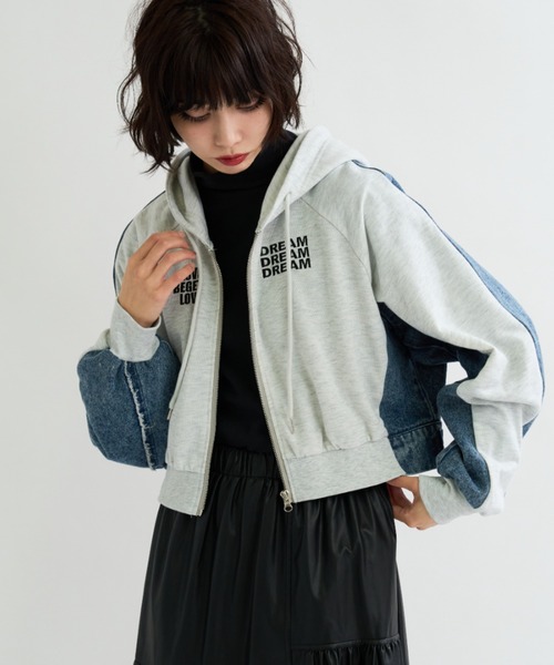 A.D.C.L.（エーディーシーエル）の「裏毛×デニム切替 ジップパーカー（パーカー・レディース・ブルー/ブラック・M/L）」の7枚目の写真