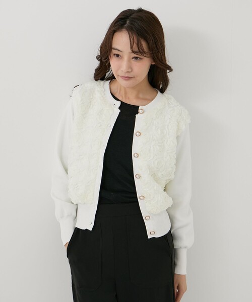 Jayro(ジャイロ)の「フラワーモチーフカーディガン(カーディガン/ボレロ・レディース・ブラック/ホワイト系その他・FREE)」の4枚目の写真
