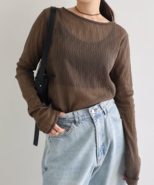andme(アンドミー)の「【選べるネックデザイン】長袖チュールシアートップス(Tシャツ/カットソー・レディース・ブラック系/ブラウン/アイボリー系/ブラック/アイボリー/ブラウン系・M)」の5枚目の写真