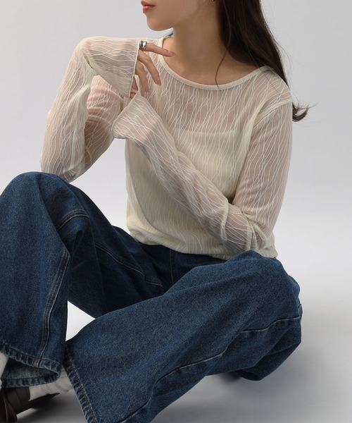 andme(アンドミー)の「【選べるネックデザイン】長袖チュールシアートップス(Tシャツ/カットソー・レディース・ブラック系/ブラウン/アイボリー系/ブラック/アイボリー/ブラウン系・M)」の7枚目の写真