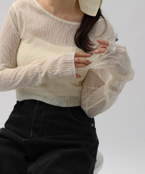 andme(アンドミー)の「【選べるネックデザイン】長袖チュールシアートップス(Tシャツ/カットソー・レディース・ブラック系/ブラウン/アイボリー系/ブラック/アイボリー/ブラウン系・M)」の13枚目の写真