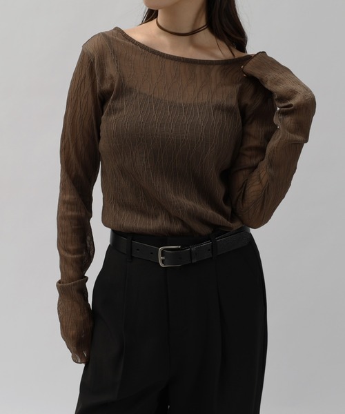 andme(アンドミー)の「【選べるネックデザイン】長袖チュールシアートップス(Tシャツ/カットソー・レディース・ブラック系/ブラウン/アイボリー系/ブラック/アイボリー/ブラウン系・M)」の16枚目の写真